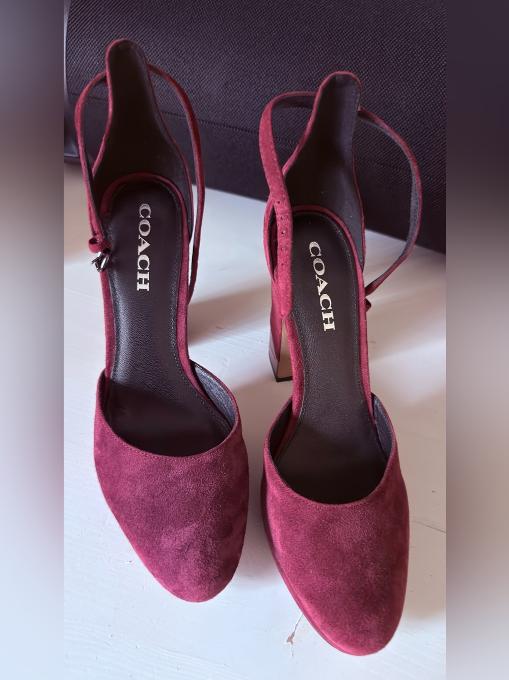 Coach Burgundy Suede Platform Heels Size 8.5 New No Box